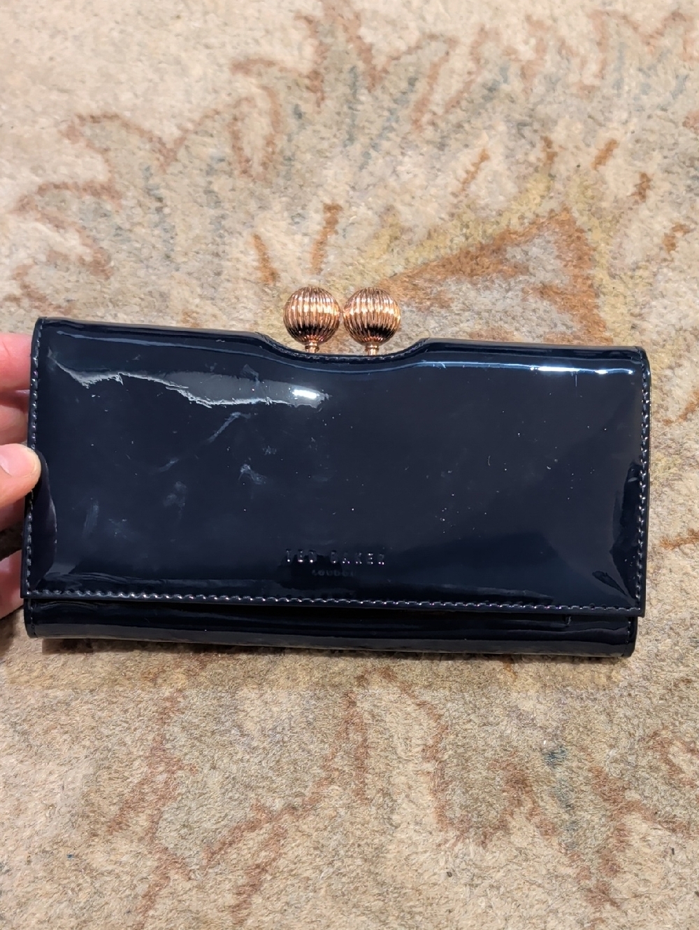 Ted Baker Patent Leather Bobble Kiss-Lock Wallet Matinee Rose Gold Hardware